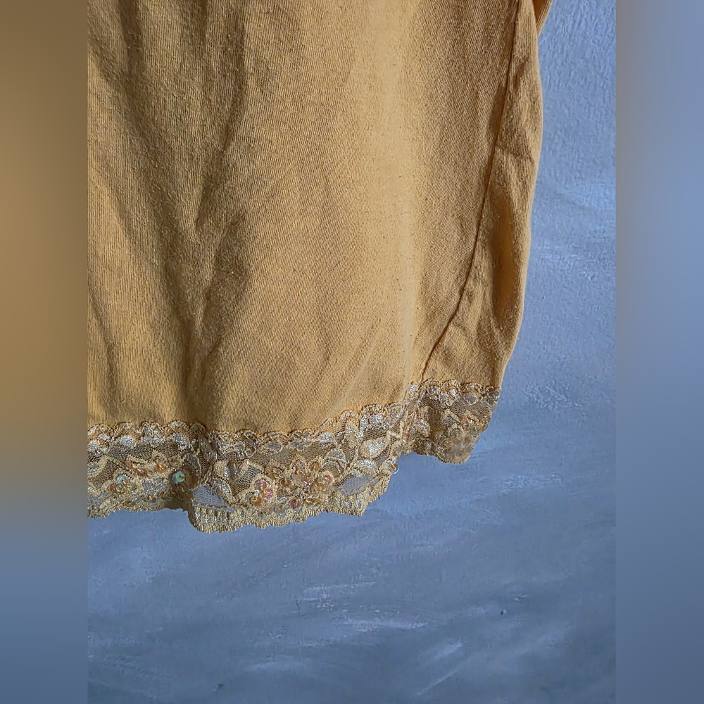 Y2K Women’s Tank Top Lace Trim Yellow Lace Cami Coquette Mermaid Iridecent Sz L - Picture 7 of 10